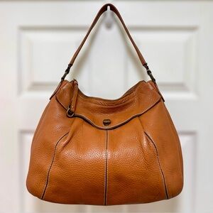 Cole Haan Pebbled Leather Pleated Hobo Bag Camel Brown Vintage